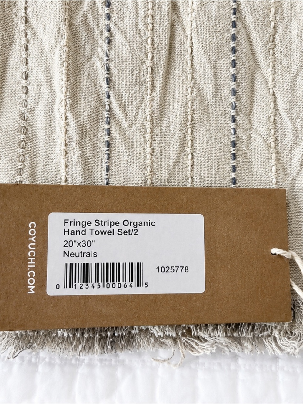 💛 NEW Coyuchi Fringe Stripe Organic Hand Towels Set of 2 20x30 Neutrals - Picture 4 of 4